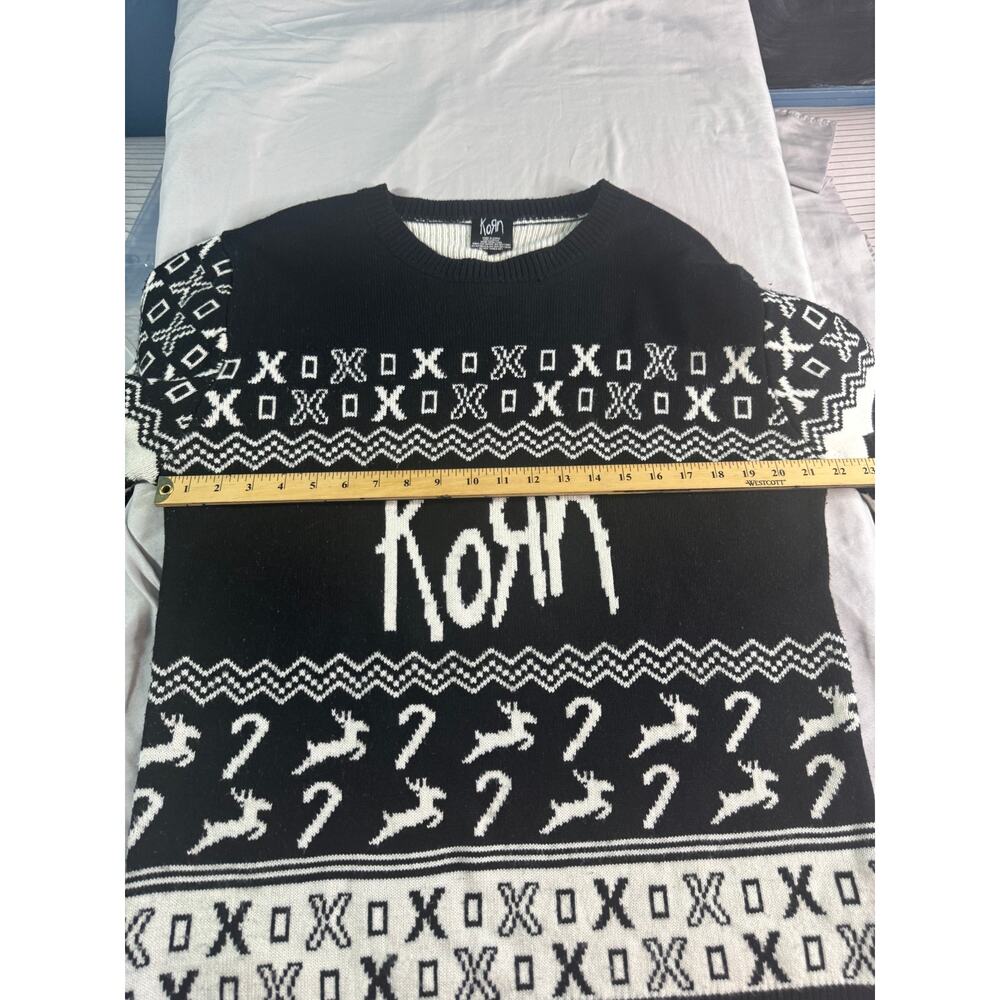 Korn Band Ugly Christmas Sweater Medium Black White Nu Metal Graphic Knit - Picture 6 of 6